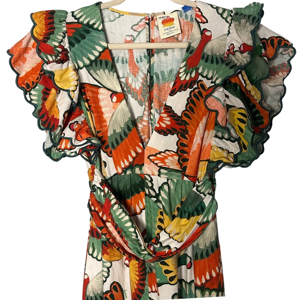FARM Rio for Anthropologie Jumpsuit Tropical Fan Ruffle Sleeve Romper Small - Picture 6 of 8